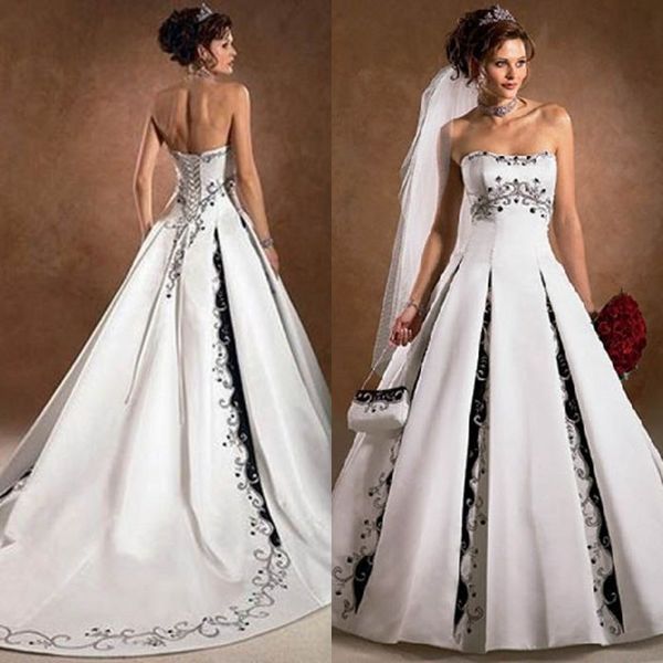 black and white wedding dresses strapless with appliqued a line sweep train backless charming church wedding bridal gowns custom made
black and white wedding dresses strapless with appliqued a line sweep train backless charming church wedding bridal gowns custom made