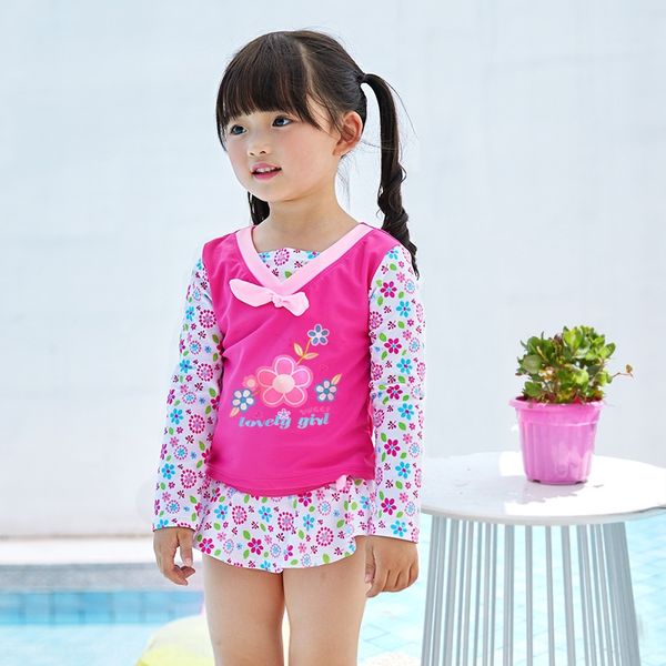 han fan children's swimsuit small middle and large children's pink small floral long sleeve cute girl's spring split swimsuit, White;black 
han fan children's swimsuit small middle and large children's pink small floral long sleeve cute girl's spring split swimsuit, White;black