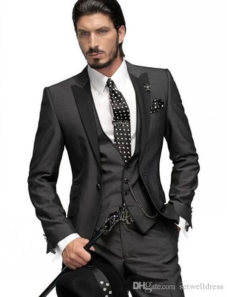 2019 new black groom tuxedos man prom suit peak lapel groomsmen suit custom made men wedding suits (jacket+pants+vest), Black;gray
2019 new black groom tuxedos man prom suit peak lapel groomsmen suit custom made men wedding suits (jacket+pants+vest), Black;gray