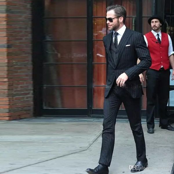 vintage two buttons black with strips wedding groom tuxedos peak lapel groomsmen men suits prom blazer (jacket+pants+vest+tie, Black;gray
vintage two buttons black with strips wedding groom tuxedos peak lapel groomsmen men suits prom blazer (jacket+pants+vest+tie, Black;gray
