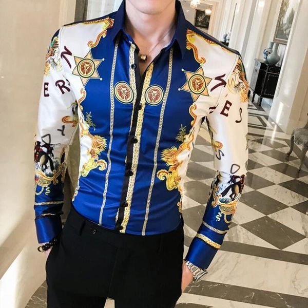 men shirts print turn-down collar long sleeve slim fit casual shirts autumn brand new mens club social, White;black
men shirts print turn-down collar long sleeve slim fit casual shirts autumn brand new mens club social, White;black