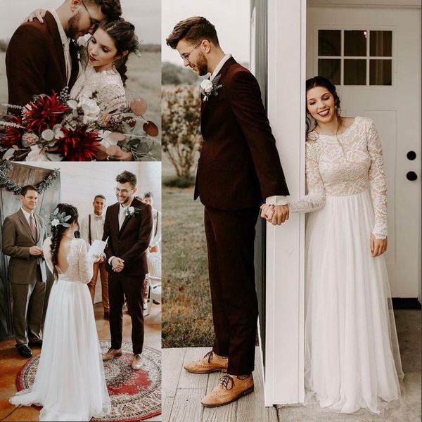 classy long sleeve scoop neck bohemian wedding dress open back long lace tulle boho country style a line bridal dresses, White
classy long sleeve scoop neck bohemian wedding dress open back long lace tulle boho country style a line bridal dresses, White