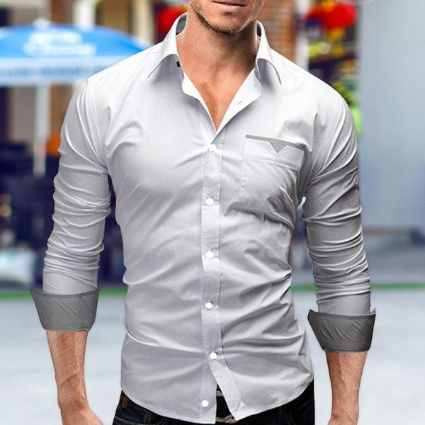men plaid stitching long sleeves buttons autumn turn down collar shirt, White;black
men plaid stitching long sleeves buttons autumn turn down collar shirt, White;black