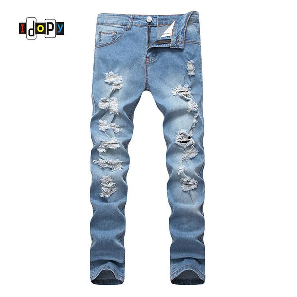 idopy men`s fashion ripped jeans stretchy hip hop street style vintage washed brand designer denim joggers for male, Blue
idopy men`s fashion ripped jeans stretchy hip hop street style vintage washed brand designer denim joggers for male, Blue