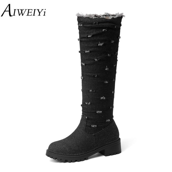 aiweiyi denim knee high boots for women round toe low heels platform shoes woman thick heels thigh high boots fur snow, Black
aiweiyi denim knee high boots for women round toe low heels platform shoes woman thick heels thigh high boots fur snow, Black