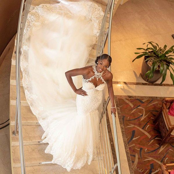 aso ebi wedding dresses 2020 halter neck lace applique tulle mermaid wedding gowns buttons back vestidos de novia, White
aso ebi wedding dresses 2020 halter neck lace applique tulle mermaid wedding gowns buttons back vestidos de novia, White