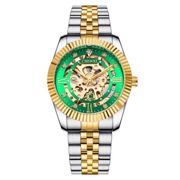 chenxi male wristwatch stainless steel strap luminous pointer 001 skeleton hollowout analog gold dial automatic movement gold bezel, Slivery;brown
chenxi male wristwatch stainless steel strap luminous pointer 001 skeleton hollowout analog gold dial automatic movement gold bezel, Slivery;brown