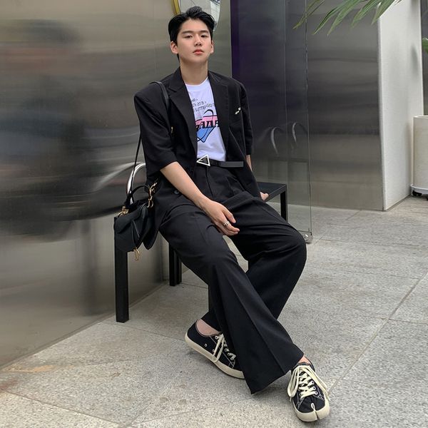 male korea japan style streetwear fashion show suits men summer 2 pieces suits sets thin short sleeve suit blazers jacket pant, White;black
male korea japan style streetwear fashion show suits men summer 2 pieces suits sets thin short sleeve suit blazers jacket pant, White;black