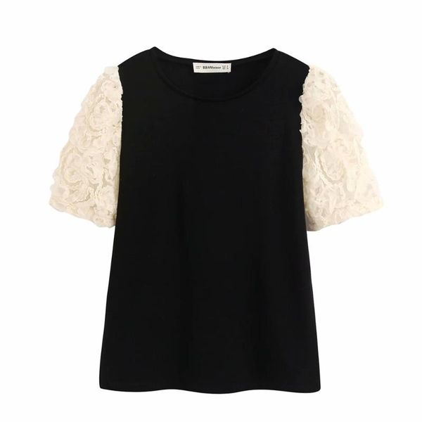 2020 spring women's new round neck knitwear soft touch contrast fabric splicing short sleeve splicing sleeve knitwear, White;black
2020 spring women's new round neck knitwear soft touch contrast fabric splicing short sleeve splicing sleeve knitwear, White;black