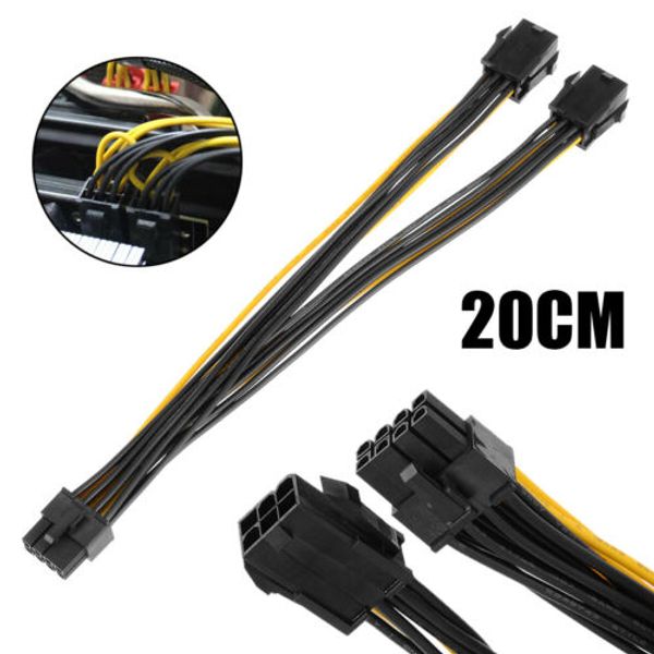 dual 6 pin female to single 8 pin male pcie graphics power cable 20cm fast post 
dual 6 pin female to single 8 pin male pcie graphics power cable 20cm fast post