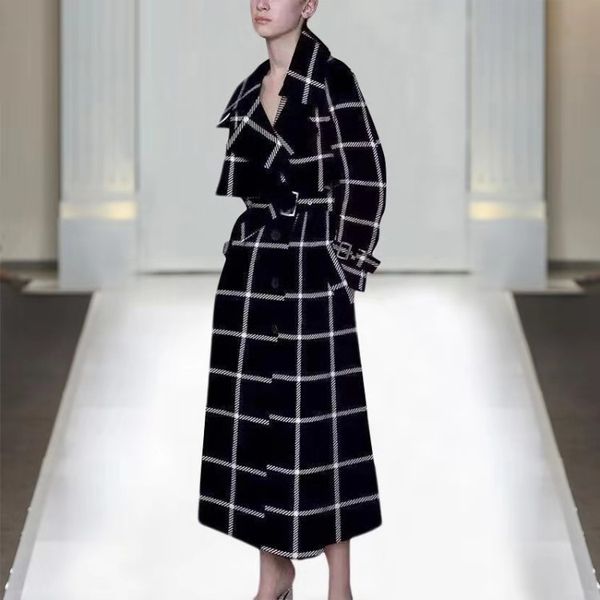 european station 2019 autumn and winter women's lapel long-sleeved black wool plaid long temperament windbreaker jacket, Tan;black
european station 2019 autumn and winter women's lapel long-sleeved black wool plaid long temperament windbreaker jacket, Tan;black