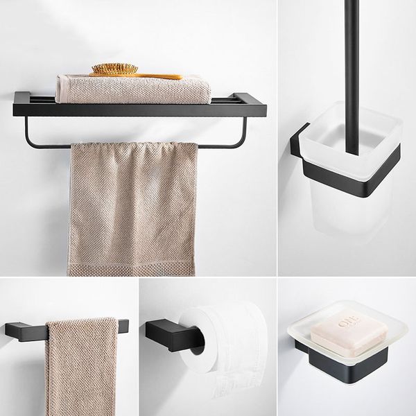 304 stainless steel bathroom hardware suite black towel rack glass shelving toothbrush holder soap dish bathroom accessories
304 stainless steel bathroom hardware suite black towel rack glass shelving toothbrush holder soap dish bathroom accessories