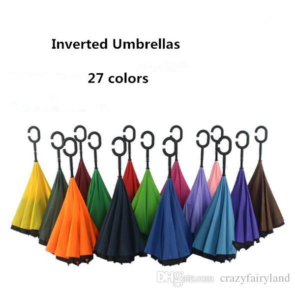 creative inverted umbrellas double layer with c handle inside out reverse windproof umbrella 18 colors dhl ing
creative inverted umbrellas double layer with c handle inside out reverse windproof umbrella 18 colors dhl ing