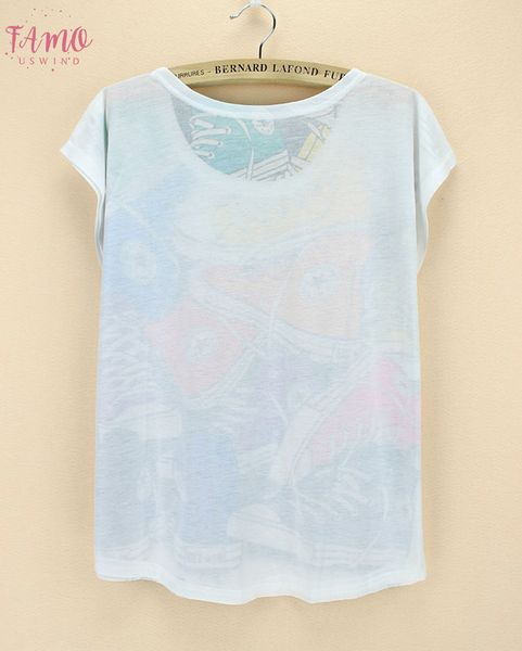 shoe printed vestidos2015 summer neat simple design women short sleeve good quality popular petal sleeve tee shirts, White
shoe printed vestidos2015 summer neat simple design women short sleeve good quality popular petal sleeve tee shirts, White