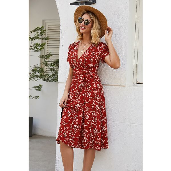 european and american brand womens 2020 summer strap slim chiffon floral dress spot, White;black
european and american brand womens 2020 summer strap slim chiffon floral dress spot, White;black