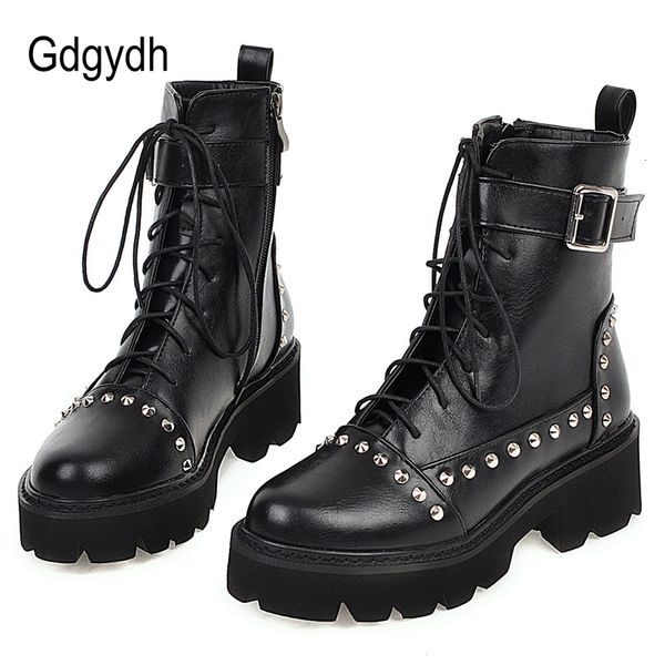gdgydh rivet military boots women lace up black leather ankle boots mid heel goth style short boots for autumn t191210
gdgydh rivet military boots women lace up black leather ankle boots mid heel goth style short boots for autumn t191210