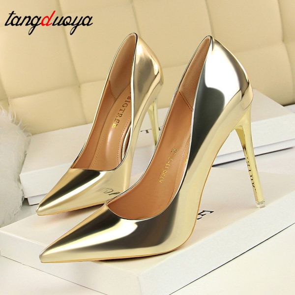 

patent leather thin heels office women shoes new arrival pumps fashion high heels shoes women's pointed toe shallow, Black