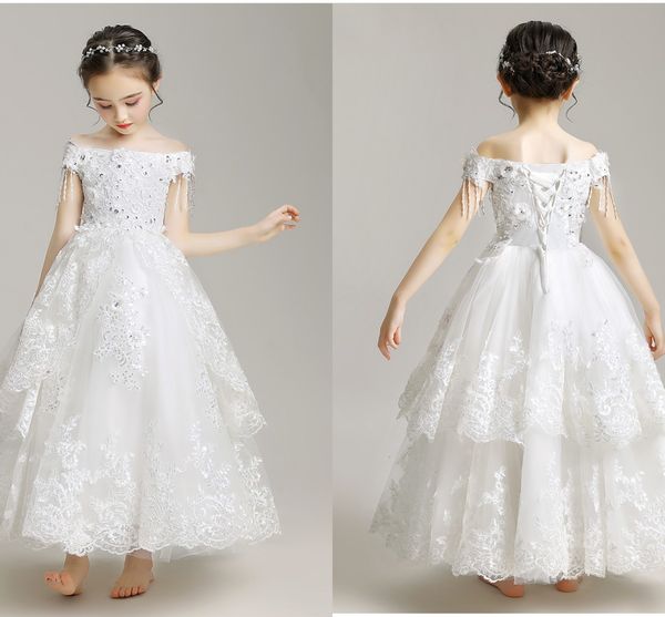 2020 white lace beading crystal flower girl dresses for wedding designer off shoulder two layers overskirt lace-up girls pageant party dress, White;blue
2020 white lace beading crystal flower girl dresses for wedding designer off shoulder two layers overskirt lace-up girls pageant party dress, White;blue