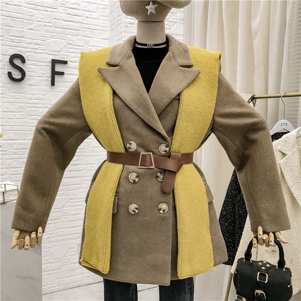 2019 new wild knitted shawl temperament double-breasted suit collar woolen jacket two-piece women, Black
2019 new wild knitted shawl temperament double-breasted suit collar woolen jacket two-piece women, Black