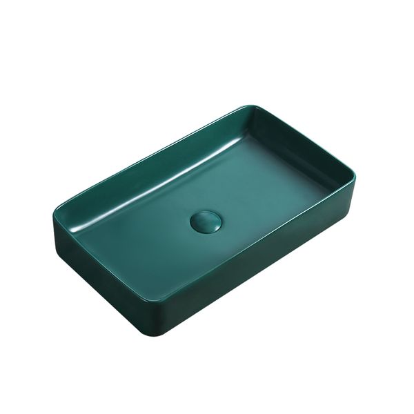 

Modern Matte Green Washbasin with Drainers Rectangular Tabletop Basin Ceramic Bathroom Sink Household Products Art Vessel