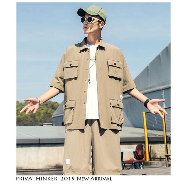 men harajuku vintage cargo tracksuit 2019 summer short sleeve cargo shirts 2 pieces set track suit black shorts, Gray
men harajuku vintage cargo tracksuit 2019 summer short sleeve cargo shirts 2 pieces set track suit black shorts, Gray