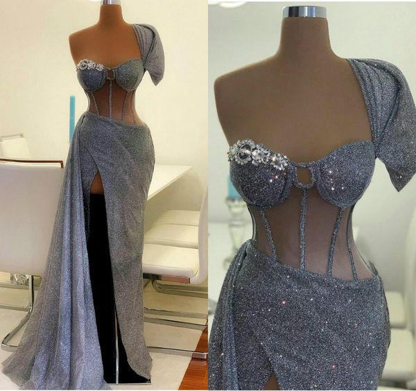 grey mermaid prom dresses one shoulder lace glitter crystal beaded evening dress high split custom made long robes de soirée, Black;red
grey mermaid prom dresses one shoulder lace glitter crystal beaded evening dress high split custom made long robes de soirée, Black;red