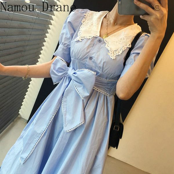 2020 korean peter pan collar women dress lace patchwork bow bandage slim waist a-line vestido new puff sleeve dresses, Black;gray
2020 korean peter pan collar women dress lace patchwork bow bandage slim waist a-line vestido new puff sleeve dresses, Black;gray