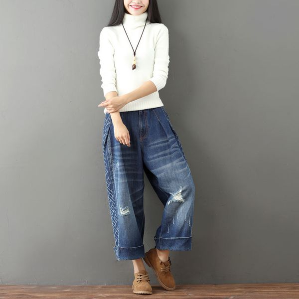 new arrival jeans women's large size vintage wide leg nine points cuffed casual fashion cotton print all matched sell pants, Blue
new arrival jeans women's large size vintage wide leg nine points cuffed casual fashion cotton print all matched sell pants, Blue