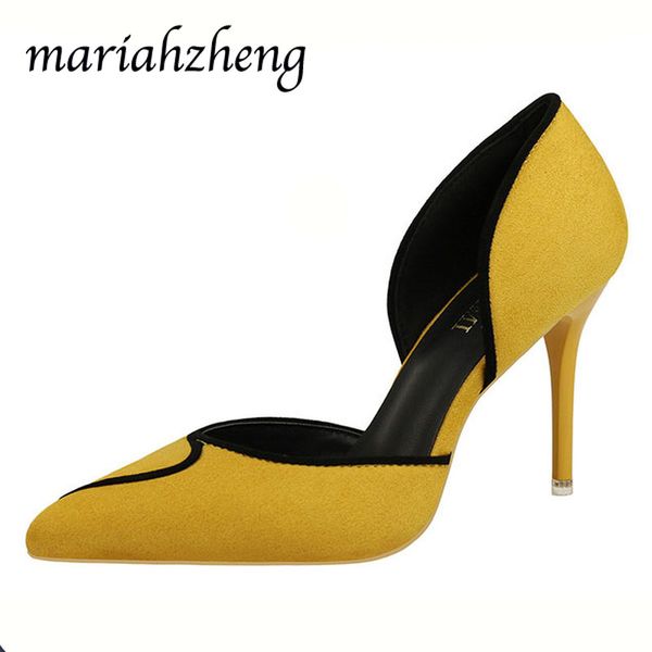 meriahzheng 9cm fashion 2020 summer new pointed hollow lady ultra high heel single shoes suede professional women's sandals lbz, Black