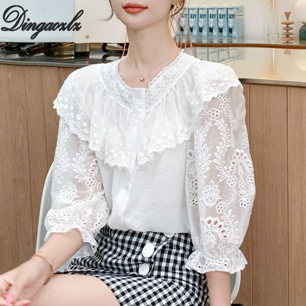 dingaozlz elegant women embroidery white shirt patchwork 3/4 sleeve hollow out blouse female lace blusa 
dingaozlz elegant women embroidery white shirt patchwork 3/4 sleeve hollow out blouse female lace blusa