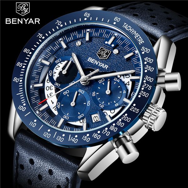 benyar watch men sport quartz male chronograph clock genuine leather wristwatch relogio masculino 5120, Slivery;brown
benyar watch men sport quartz male chronograph clock genuine leather wristwatch relogio masculino 5120, Slivery;brown