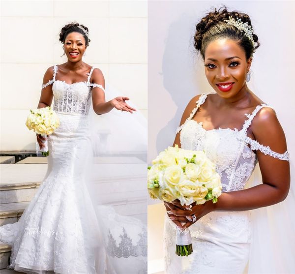 2019 spaghetti lace appliqued mermaid wedding dress vintage beaded black girl open back plus size bridal gown, White
2019 spaghetti lace appliqued mermaid wedding dress vintage beaded black girl open back plus size bridal gown, White