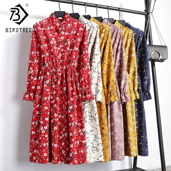 2018 autumn new women mid calf dress feminina elegant floral print long sleeves stand collar corduroy vintage plus size d89211f y190514, Black;pink
2018 autumn new women mid calf dress feminina elegant floral print long sleeves stand collar corduroy vintage plus size d89211f y190514, Black;pink