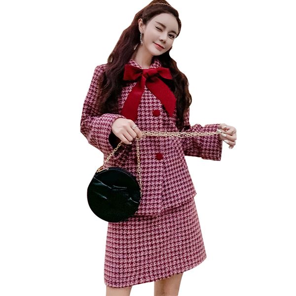 2019 winter vintage 2 pieces set women houndstooth purple wool tweed coat jacket + high waist mini skirt set ladies outfits, White
2019 winter vintage 2 pieces set women houndstooth purple wool tweed coat jacket + high waist mini skirt set ladies outfits, White