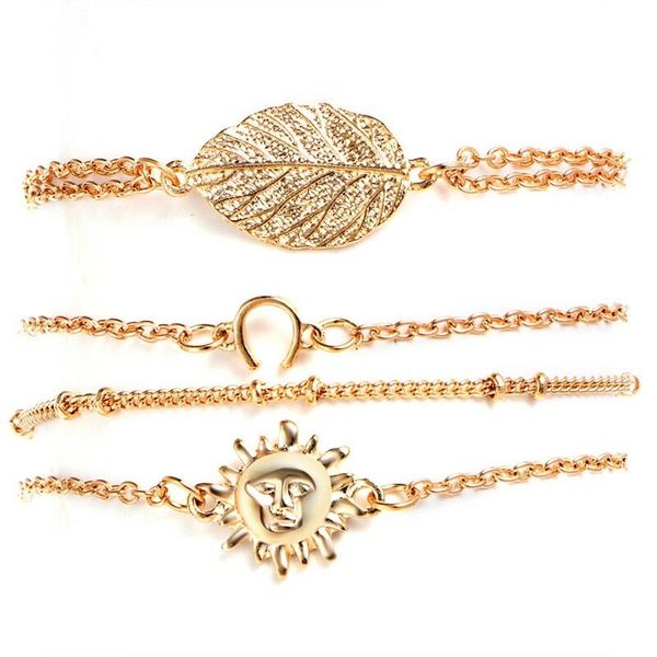 4 pcs/set women fashion bracelets sun leaf hand chain charm bangles jewelry vintage fashion alloy metal geometric chain bracelet, Black
4 pcs/set women fashion bracelets sun leaf hand chain charm bangles jewelry vintage fashion alloy metal geometric chain bracelet, Black