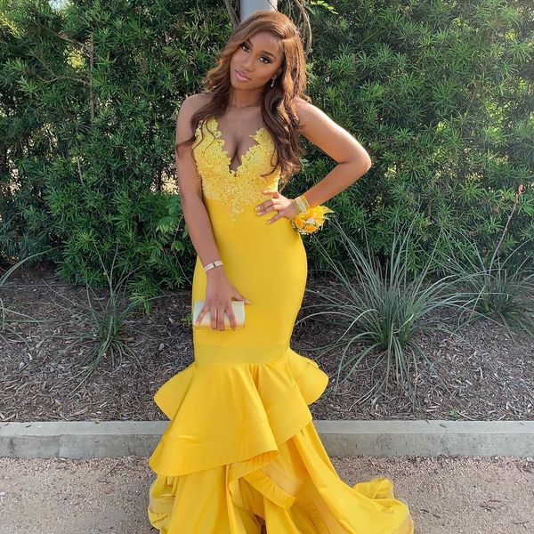 fashion yellow beaded mermaid prom dresses deep v neck lace appliqued evening gowns plus size floor length satin formal dress, Black
fashion yellow beaded mermaid prom dresses deep v neck lace appliqued evening gowns plus size floor length satin formal dress, Black