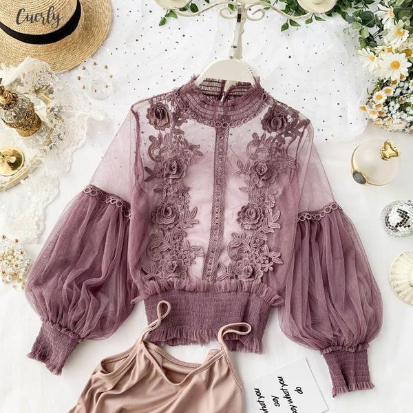 2020 autumn women fashion sheer lace blouse lantern sleeve 3d floral blouses solid shirts elegant blusas femininas, White
2020 autumn women fashion sheer lace blouse lantern sleeve 3d floral blouses solid shirts elegant blusas femininas, White