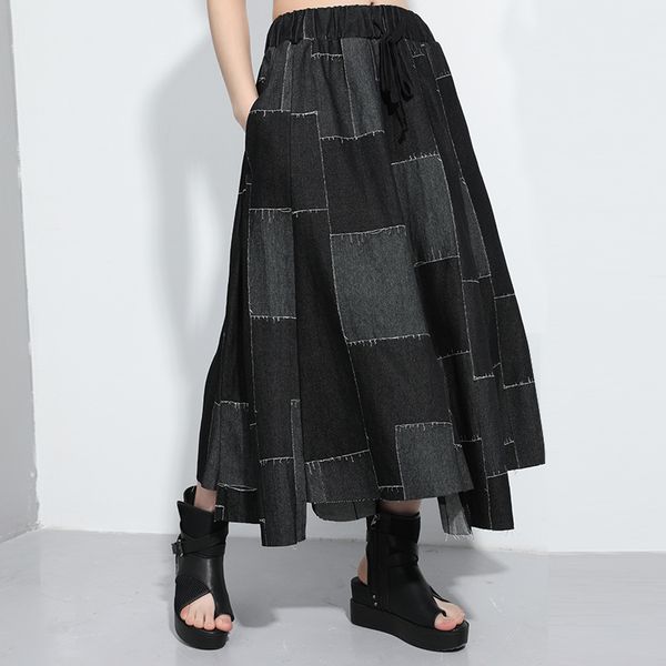 2020 summer women elastic waist splice darkly large size irregular long skirts female streetwear punk gothic plaid skirt 2111, Black
2020 summer women elastic waist splice darkly large size irregular long skirts female streetwear punk gothic plaid skirt 2111, Black