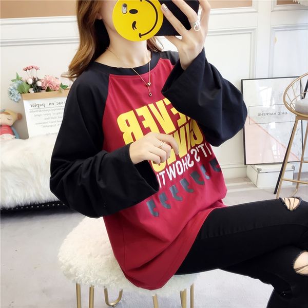 2019 autumn women's long-sleeved t- women's loose large size casual versatile base contrast t-shirt shirt color, White
2019 autumn women's long-sleeved t- women's loose large size casual versatile base contrast t-shirt shirt color, White