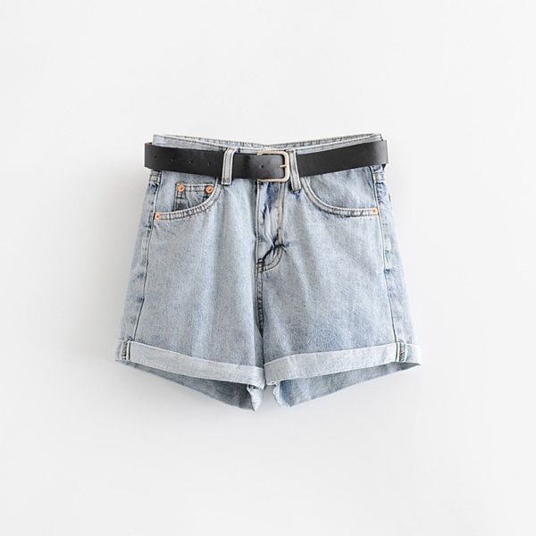 women summer jeans short high waist denim short pocket zipper with belt pant, White;black 
women summer jeans short high waist denim short pocket zipper with belt pant, White;black