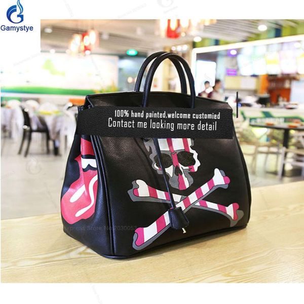 fahion striped flag punk rock skull women genuine leather handbag hand painting drawing bags real cowskin classic tote
fahion striped flag punk rock skull women genuine leather handbag hand painting drawing bags real cowskin classic tote