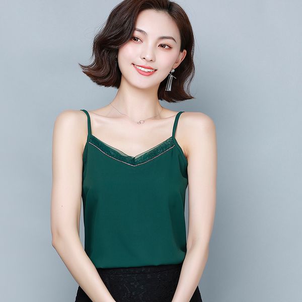 korean fashion chiffon women halter summer woman sleeveless mesh camisole plus size woman v neck strap, White
korean fashion chiffon women halter summer woman sleeveless mesh camisole plus size woman v neck strap, White