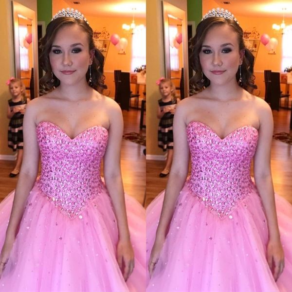 princess pink quinceanera dress sweetheart tulle prom ball gown beaded crystal long sweet 16 dresses, Blue;red
princess pink quinceanera dress sweetheart tulle prom ball gown beaded crystal long sweet 16 dresses, Blue;red