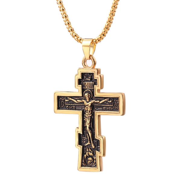 

2019 cross necklace orthodox church christian jewelry alloy gold color inri crucifix cross pendant necklace men collares, Silver