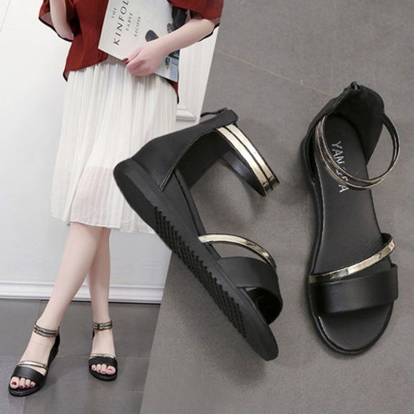 back zipper roman sandals women's shoes 2020 summer simple european and american style open toe back bag with wedge sandals tide, Black
back zipper roman sandals women's shoes 2020 summer simple european and american style open toe back bag with wedge sandals tide, Black