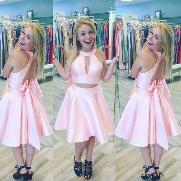 pink two piece a line homecoming dresses jewel neck sleeveless backless satin knee length cocktail dresses with bow, Blue;pink
pink two piece a line homecoming dresses jewel neck sleeveless backless satin knee length cocktail dresses with bow, Blue;pink