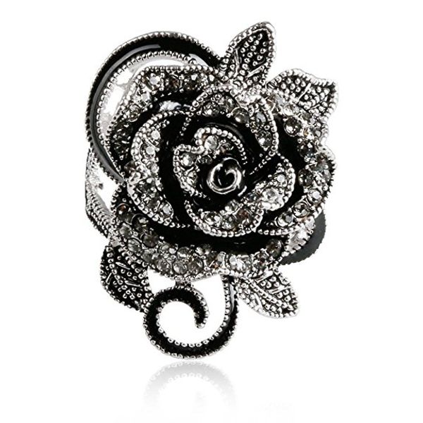 huitan black rose ring with cz micro pave christmas new year party jewelry vintage flower rings for women wholesale lots bulk, Silver
huitan black rose ring with cz micro pave christmas new year party jewelry vintage flower rings for women wholesale lots bulk, Silver