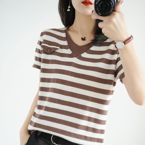 v-neck stitching striped women's short-sleeved cotton and linen knitted t-shirt t-shirt women's loose slim knitted sweater, White
v-neck stitching striped women's short-sleeved cotton and linen knitted t-shirt t-shirt women's loose slim knitted sweater, White