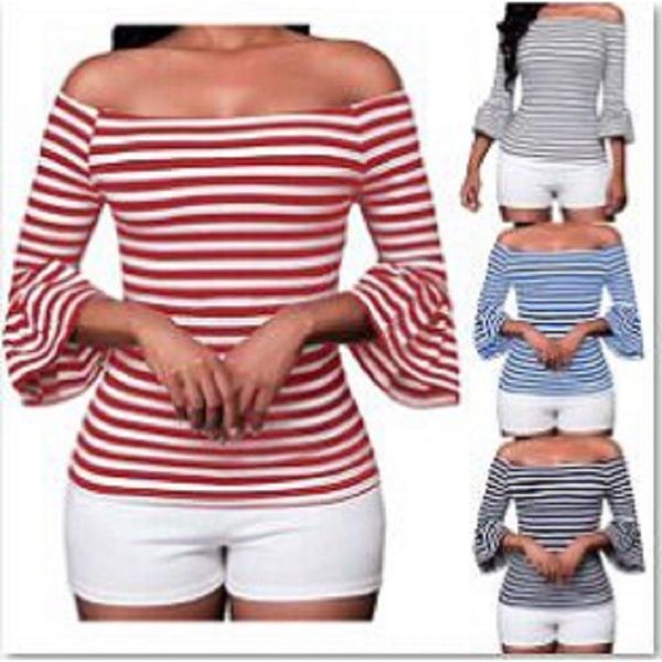 casual trumpet seven-point sleeve one-line collar strapless slim stripes shoulder strap horn t-shirt horn versatile women's t-shirt 5 c, White
casual trumpet seven-point sleeve one-line collar strapless slim stripes shoulder strap horn t-shirt horn versatile women's t-shirt 5 c, White