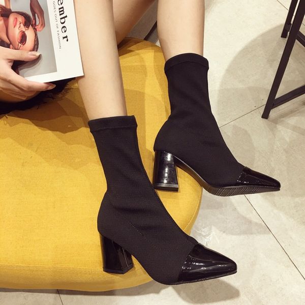 goxpacer women boots knitting pointed toe patent leather square heel women shoes casual fashion patchwork autumn ing, Black
goxpacer women boots knitting pointed toe patent leather square heel women shoes casual fashion patchwork autumn ing, Black